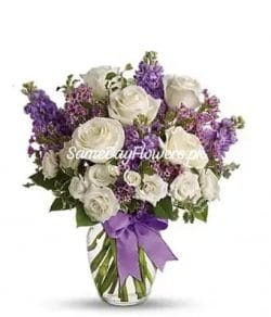 White And Purple Roses - SameDayFlowers.pk